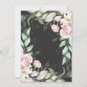 Luxe Zwart en Roze Bloemige Trouwupdate Kaart (Achterkant)