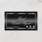 Luxe zwart en wit met diamanten stijlvol visitekaartje (Voorkant)