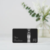 Luxe Zwart en Zilver Decoratieve Juwelen Initialen Visitekaartje (Staand voorkant)