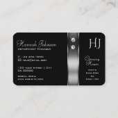 Luxe Zwart en Zilver Decoratieve Juwelen Initialen Visitekaartje (Achterkant)