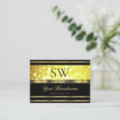 Luxe zwart geel glitter goud decor monogram visitekaartje (Staand voorkant)