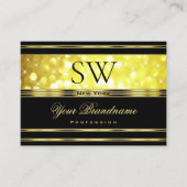 Luxe zwart geel glitter goud decor monogram visitekaartje (Voorkant)