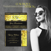 Luxe zwart geel glitter goud decor monogram visitekaartje