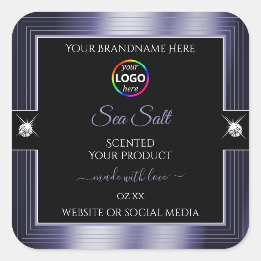 Luxe Zwart Glanzend Blauw met Logo Product Label (Voorkant)