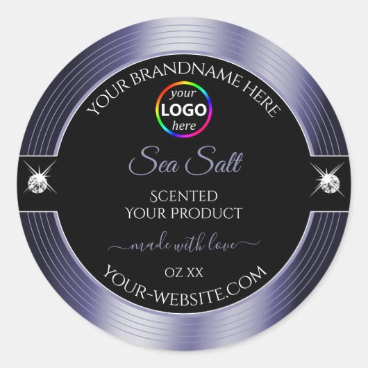 Luxe Zwart Glanzend Blauw met Logo Product Label (Voorkant)