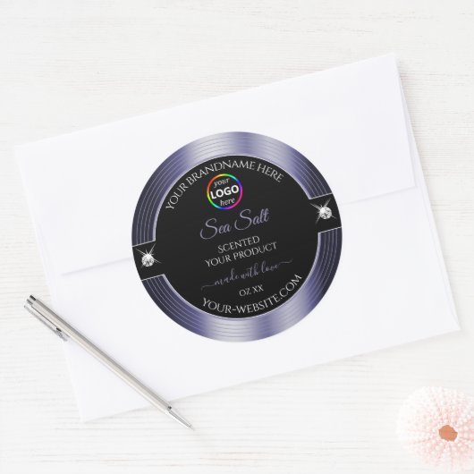 Luxe Zwart Glanzend Blauw met Logo Product Label (Envelop)