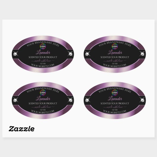 Luxe zwart glanzend Paarse met Logo Product Label (Vel)