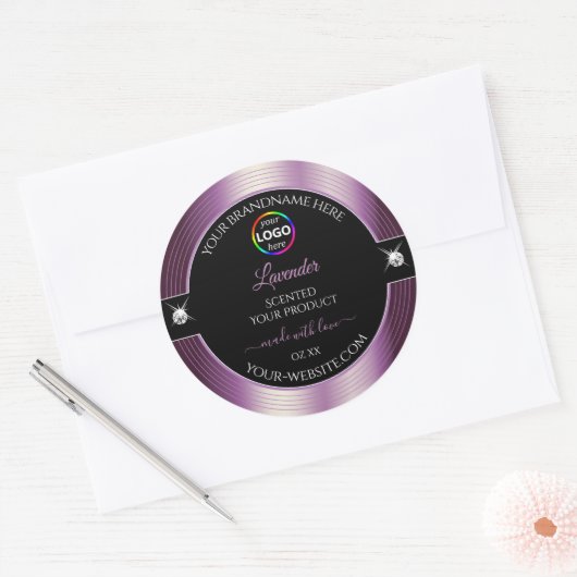 Luxe zwart glanzend Paarse met Logo Product Label (Envelop)