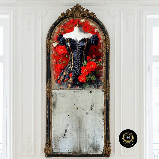 Luxe Zwart Gotisch Corset Mannequin Red Floral Dec Tissuepapier