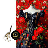 Luxe Zwart Gotisch Corset Mannequin Red Floral Dec Tissuepapier