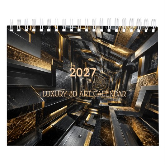 Luxe Zwart & Goud 3D 2027 Agenda Kalender (Hoes)