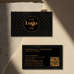 Luxe Zwart & Goud Aangepast Bedrijfslogo QR-code Visitekaartje