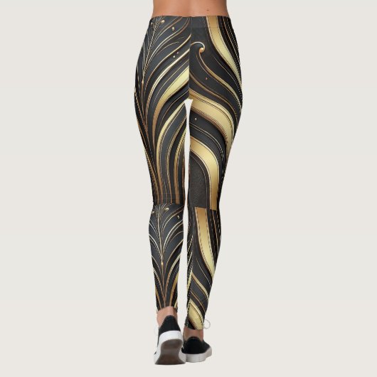 Luxe Zwart & Goud Abstracte Leggings (Achterkant)