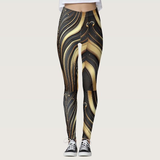 Luxe Zwart & Goud Abstracte Leggings (Voorkant)