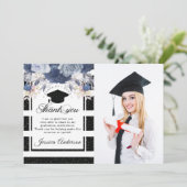 Luxe Zwart Goud Afstuderen Foto Dank u kaart (Staand voorkant)