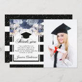 Luxe Zwart Goud Afstuderen Foto Dank u kaart (Voorkant / Achterkant)