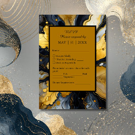 Luxe zwart goud agaat bruiloft RSVP kaartje