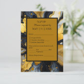Luxe zwart goud agaat bruiloft RSVP kaartje (Staand voorkant)