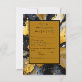 Luxe zwart goud agaat bruiloft RSVP kaartje