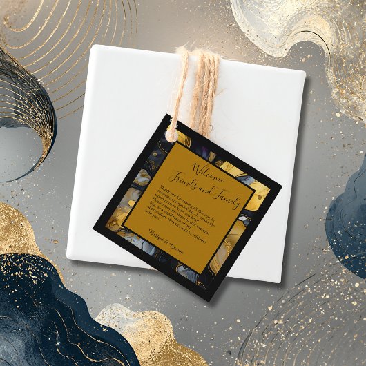 Luxe zwart goud agaat marmer bruiloft bedankjes labels