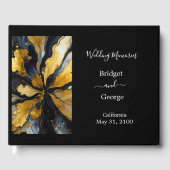 Luxe zwart goud agaat marmer bruiloft gastenboek (Voorkant)