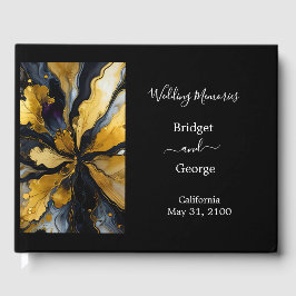 Luxe zwart goud agaat marmer bruiloft gastenboek