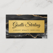 Luxe Zwart Goud Agate Glitter QR Code Visitekaartje (Voorkant)