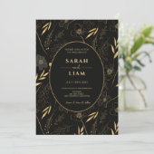 Luxe Zwart & Goud Anemone Wildflower Bruiloft Kaart (Staand voorkant)