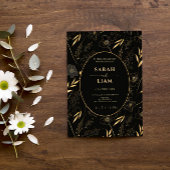 Luxe Zwart & Goud Anemone Wildflower Bruiloft Kaart