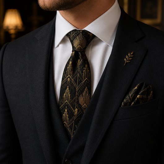 Luxe Zwart Goud Art Deco Gatsby Bruiloft Stropdas