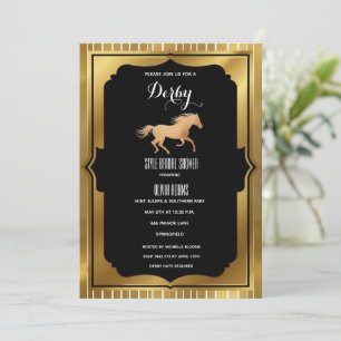 Luxe Zwart & Goud Art Deco Kentucky Derby Bruiloft Kaart