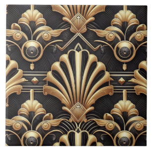 Luxe Zwart & Goud Art Deco Keramische Tegel Tegeltje
