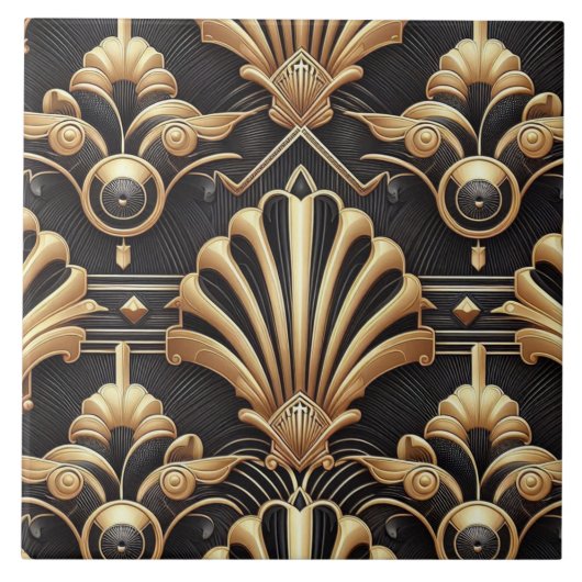 Luxe Zwart & Goud Art Deco Keramische Tegel Tegeltje (Voorkant)