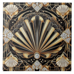 Luxe Zwart & Goud Art Deco Keramische Tegel Tegeltje