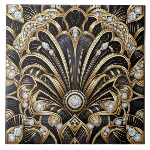 Luxe Zwart & Goud Art Deco Keramische Tegel Tegeltje