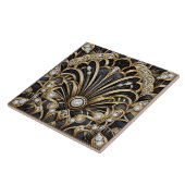 Luxe Zwart & Goud Art Deco Keramische Tegel Tegeltje (Zijkant)