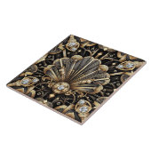 Luxe Zwart & Goud Art Deco Keramische Tegel Tegeltje (Zijkant)