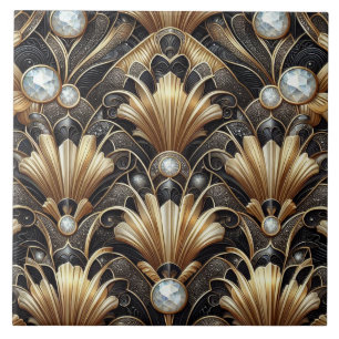 Luxe Zwart & Goud Art Deco Keramische Tegel Tegeltje