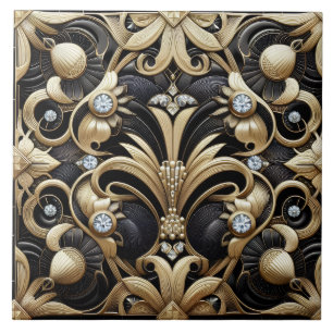Luxe Zwart & Goud Art Deco Keramische Tegel Tegeltje
