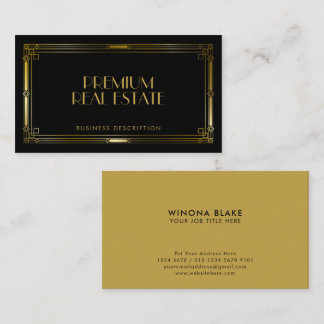 Luxe Zwart & Goud Art Deco Lijst Visitekaartje