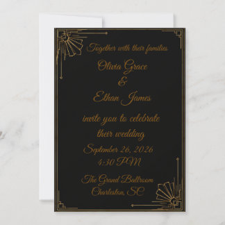 Luxe zwart & goud Art Deco trouwuitnodiging Kaart