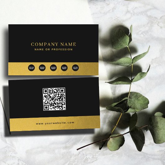 Luxe Zwart Goud Bedrijf Social Media & QR Code Visitekaartje