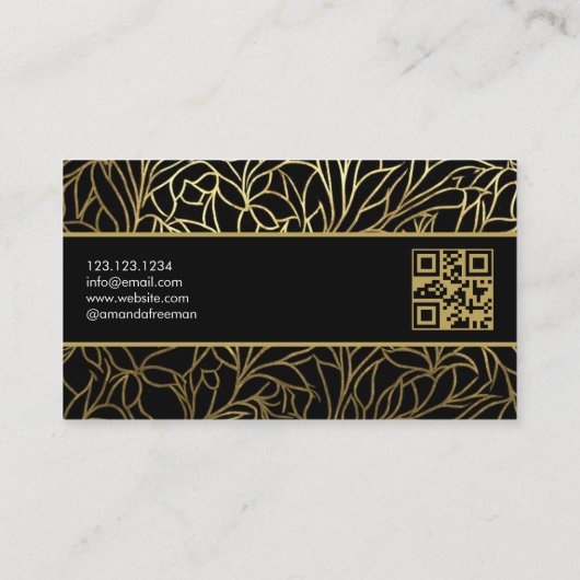 Luxe Zwart & Goud Bladeren Patroon Vastgoed Visitekaartje (Achterkant)