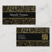 Luxe Zwart & Goud Bladeren Patroon Vastgoed Visitekaartje (Voorkant / Achterkant)