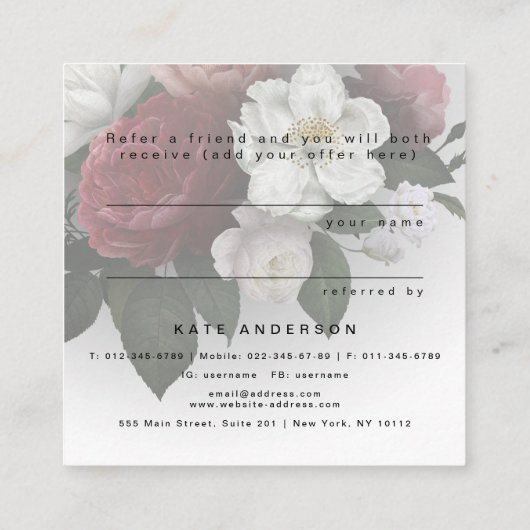 Luxe Zwart Goud Bloemen Deel de Liefde Verwijzing Vierkante Visitekaartje (Achterkant)