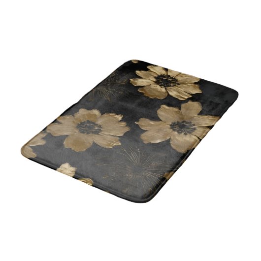 Luxe Zwart Goud Bloemen Home Decor Badmat (Gekanteld)