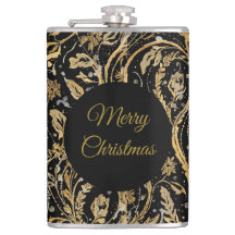Luxe Zwart Goud Bloemen Patroon, Prettig Kerstfees