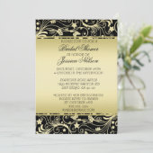 Luxe Zwart Goud Bloemen Swirls Douche Invite Kaart (Staand voorkant)