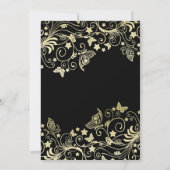 Luxe Zwart Goud Bloemen Swirls Douche Invite Kaart (Achterkant)