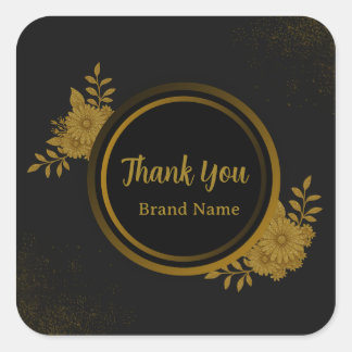 Luxe Zwart & Goud Bloemige Dank Je Wel Vierkante Sticker